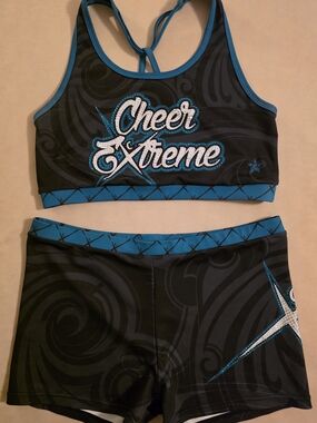 Cheer Extreme Women’s Black & Teal Practice Bra and Shorts Set